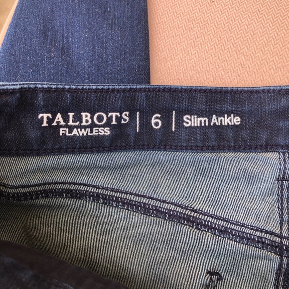 Talbots Flawless Stretchy Black Velvet Trim Sides Blue Wash Slim Ankle Jeans 6 - Picture 8 of 16